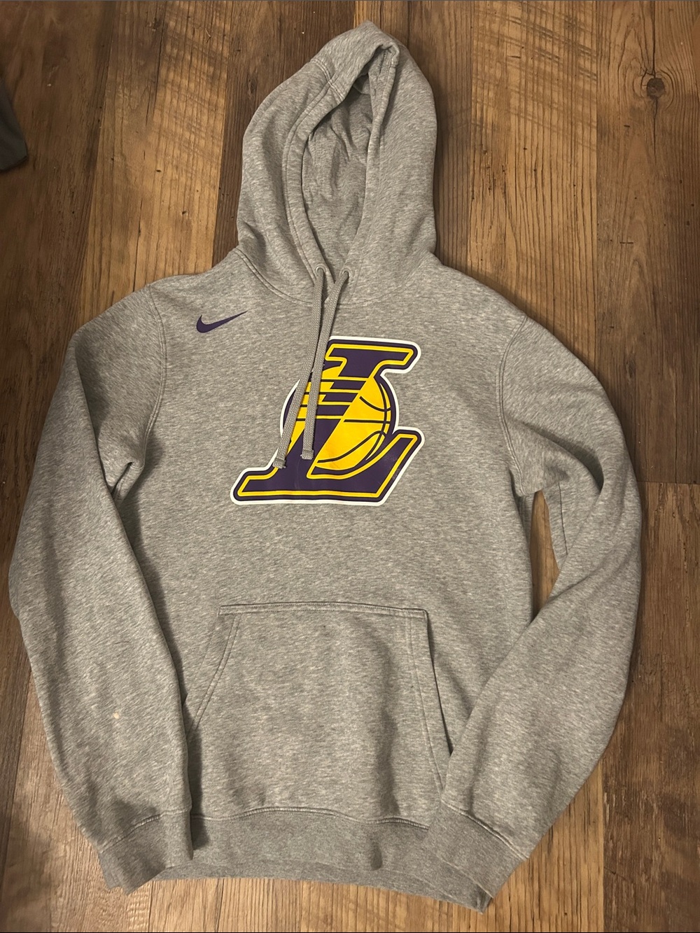 Nike Gray Los Angeles Lakers Crewneck Sweatshirt with Purple & Yellow Logo